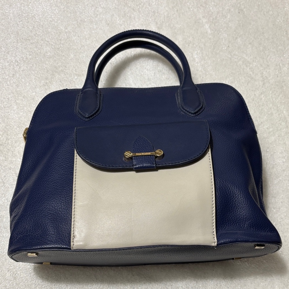 Isaac Mizrahi Navy and Cream Handbag